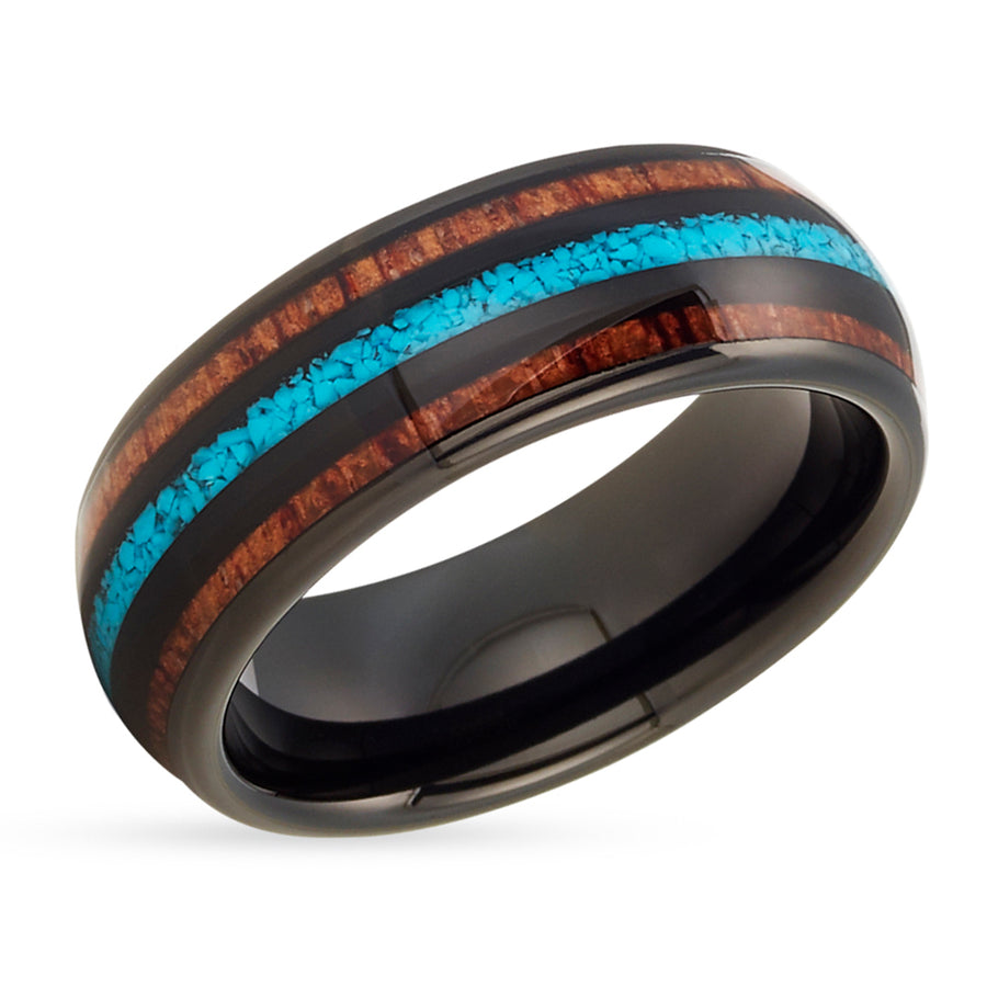 Turquoise Wedding Ring - Black Tungsten Ring - Tungsten Wedding Ring - Koa Wood Ring