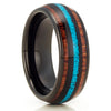 Turquoise Wedding Ring - Black Tungsten Ring - Tungsten Wedding Ring - Koa Wood Ring