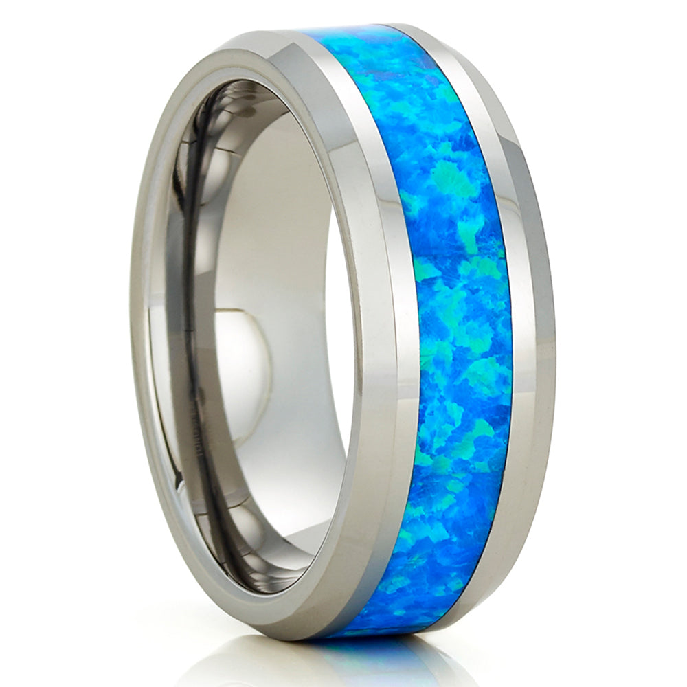 Opal Wedding Ring - Tungsten Wedding Ring - Silver Tungsten Ring - Wedding Ring - Opal Ring
