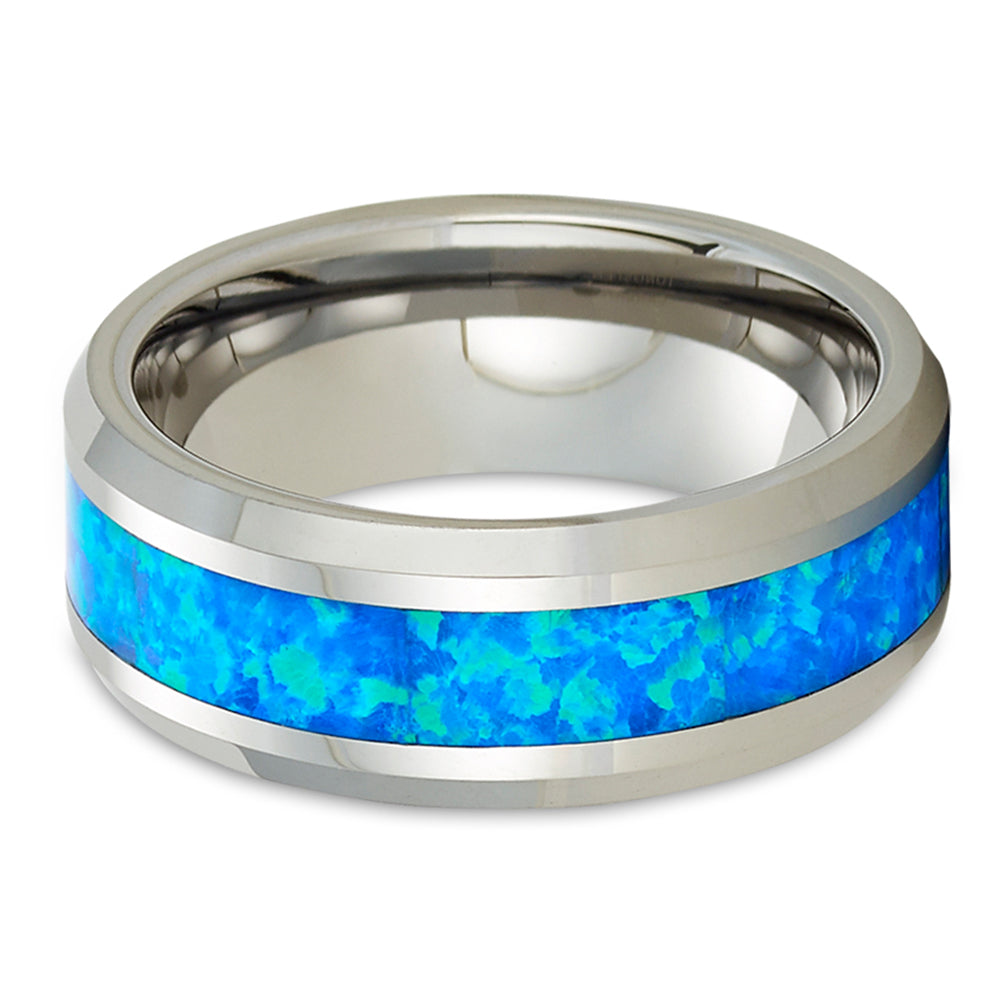 Opal Wedding Ring - Tungsten Wedding Ring - Silver Tungsten Ring - Wedding Ring - Opal Ring
