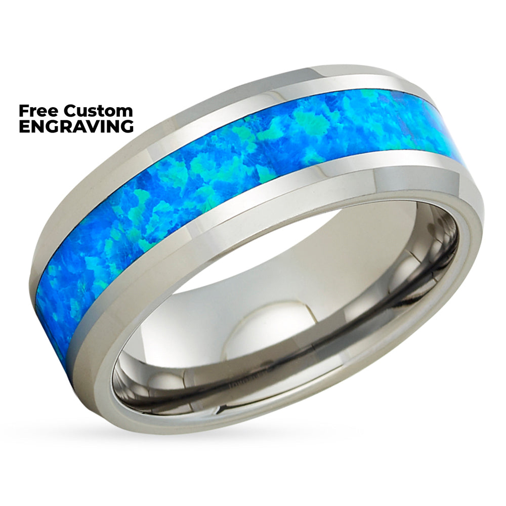 Opal Wedding Ring - Tungsten Wedding Ring - Silver Tungsten Ring - Wedding Ring - Opal Ring