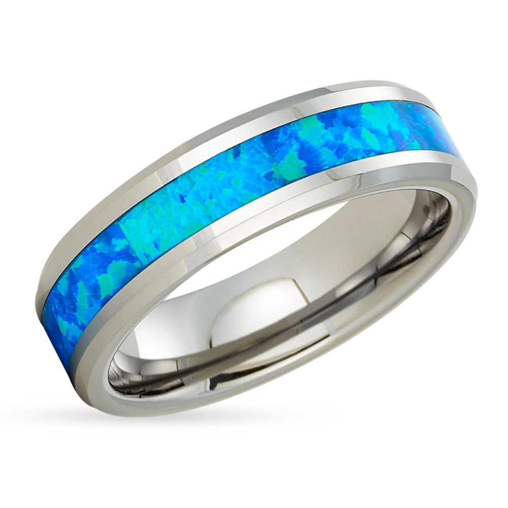 Opal Wedding Ring - Tungsten Wedding Ring - Silver Tungsten Ring - Wedding Ring - Opal Ring