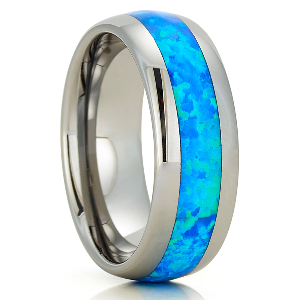 Opal Wedding Ring - Silver Wedding Ring - Opal Wedding Band - Tungsten Wedding Band