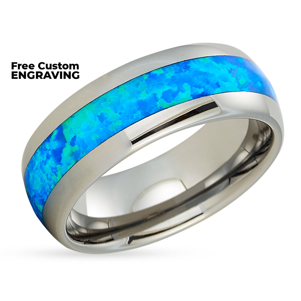 Opal Wedding Ring - Silver Wedding Ring - Opal Wedding Band - Tungsten Wedding Band