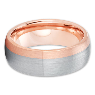 Rose Gold Tungsten Wedding Ring - Rose Gold Tungsten - Gray Tungsten Ring  - Men & Women