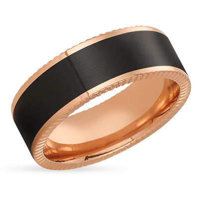 Black Zirconium Wedding Band - Rose Gold Wedding Ring - 14k Rose Gold Ring - Zirconium Ring