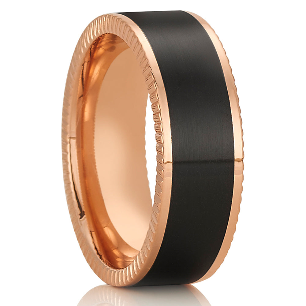 Black Zirconium Wedding Band - Rose Gold Wedding Ring - 14k Rose Gold Ring - Zirconium Ring