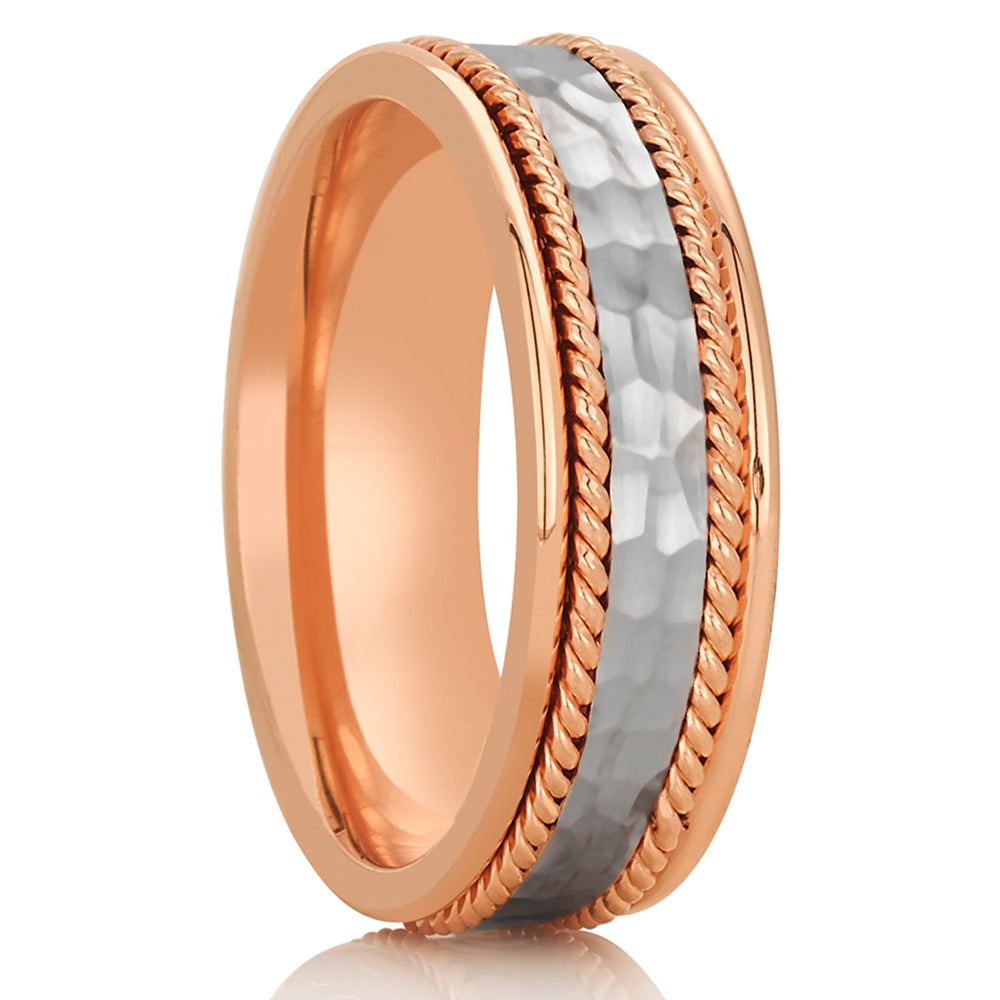 Rose Gold Ring - Gold Wedding Band - 14k Rose Gold Ring - Hammered Wedding Ring - Braid Ring