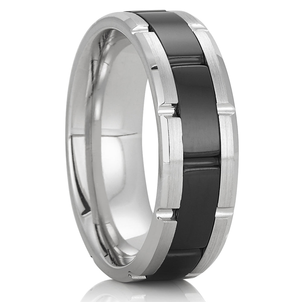 Zirconium Wedding Ring - Black Wedding Ring - Silver Wedding Band - Zirconium Wedding Band