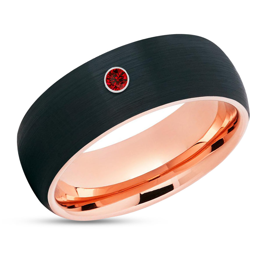 Ruby Tungsten Wedding Band - Rose Gold Tungsten - Black Tungsten Ring - Black Ring
