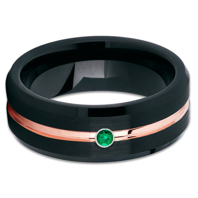 Emerald Tungsten Ring - Black Tungsten Ring - Rose Gold - Tungsten Band - Clean Casting Jewelry
