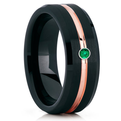 Emerald Tungsten Ring - Black Tungsten Ring - Rose Gold - Tungsten Band - Clean Casting Jewelry