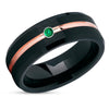 Rose Gold Wedding Ring - Tungsten Wedding Ring - Emerald Wedding Ring - Tungsten Ring