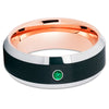 Men's Black Tungsten Ring - Rose Gold - Emerald Tungsten Ring - Brush - Clean Casting Jewelry