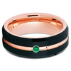 Rose Gold Tungsten Ring - Emerald Tungsten Ring - Black Tungsten Band - Clean Casting Jewelry