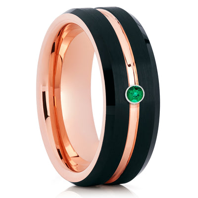Rose Gold Tungsten Ring - Emerald Tungsten Ring - Black Tungsten Band - Clean Casting Jewelry