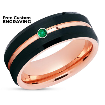 Rose Gold Tungsten Ring - Emerald Tungsten Ring - Black Tungsten Band - Black Band