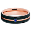 Blue Sapphire Ring - Rose Gold Tungsten Band - Men's Ring - Women's Ring - Clean Casting Jewelry