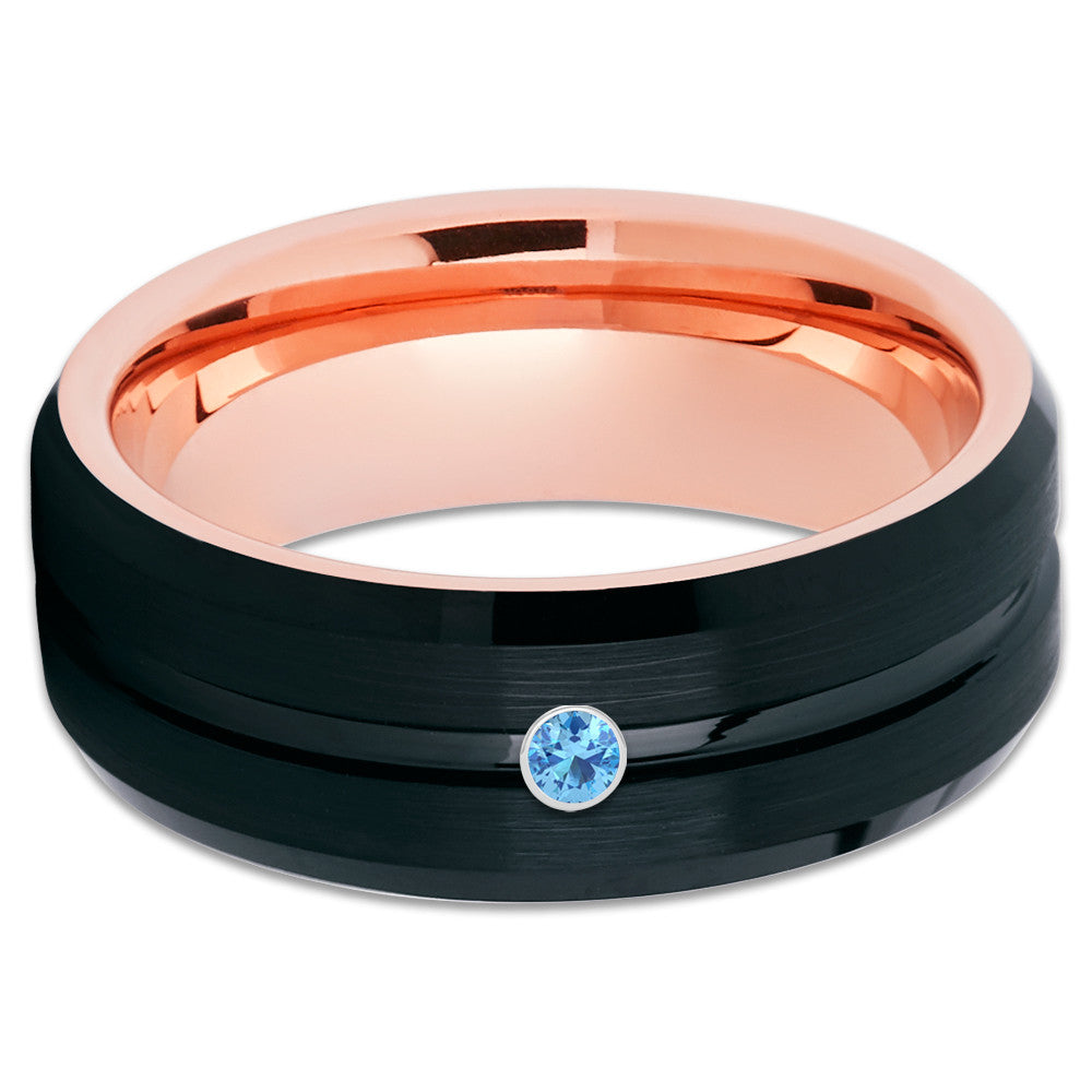 Black Tungsten Band - Men's Tungsten Wedding Band - Aquamarine Ring - Clean Casting Jewelry