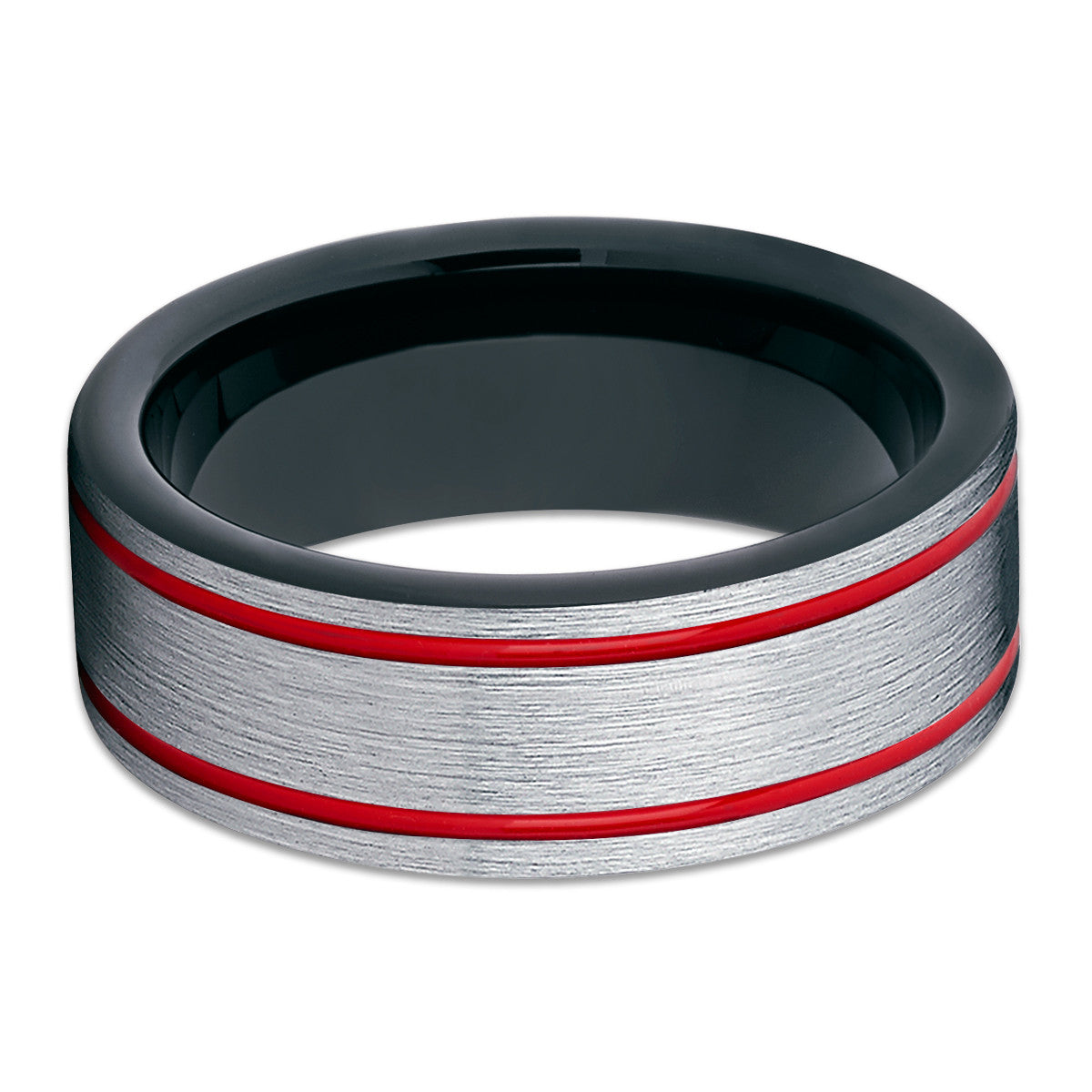 Red Tungsten Wedding Band - Black Ring - Tungsten Wedding Ring Unique - Clean Casting Jewelry