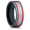 Red Tungsten Wedding Band - Black Ring - Tungsten Wedding Ring Unique - Clean Casting Jewelry