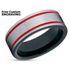 Red Tungsten Wedding Ring - Black Tungsten Wedding Ring - Red Tungsten Band