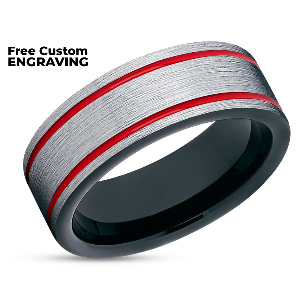 Red Tungsten Wedding Ring - Black Tungsten Wedding Ring - Red Tungsten Band