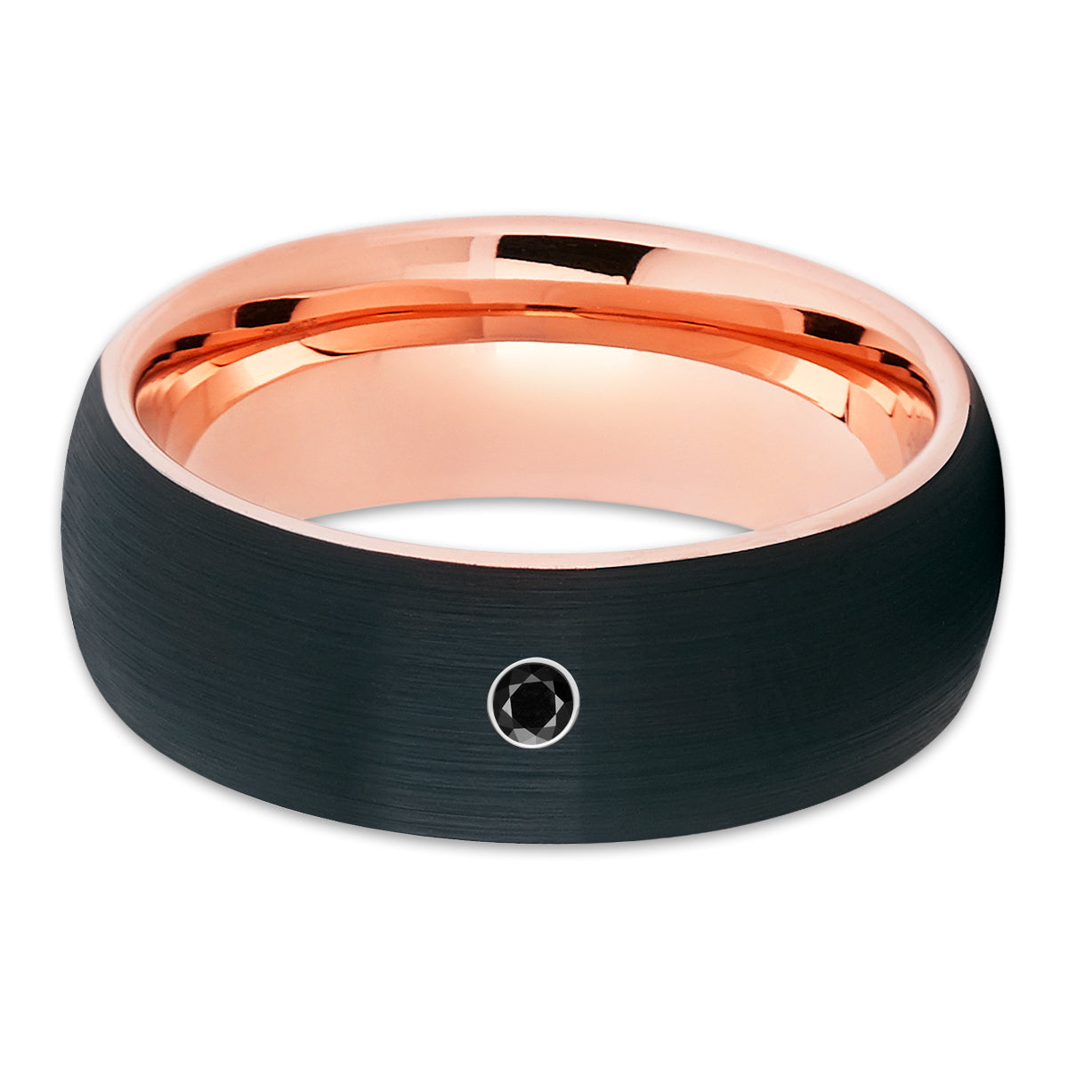 Rose Gold Tungsten Ring -  Rose Gold Tungsten - Black Diamond Ring - Black Wedding Ring