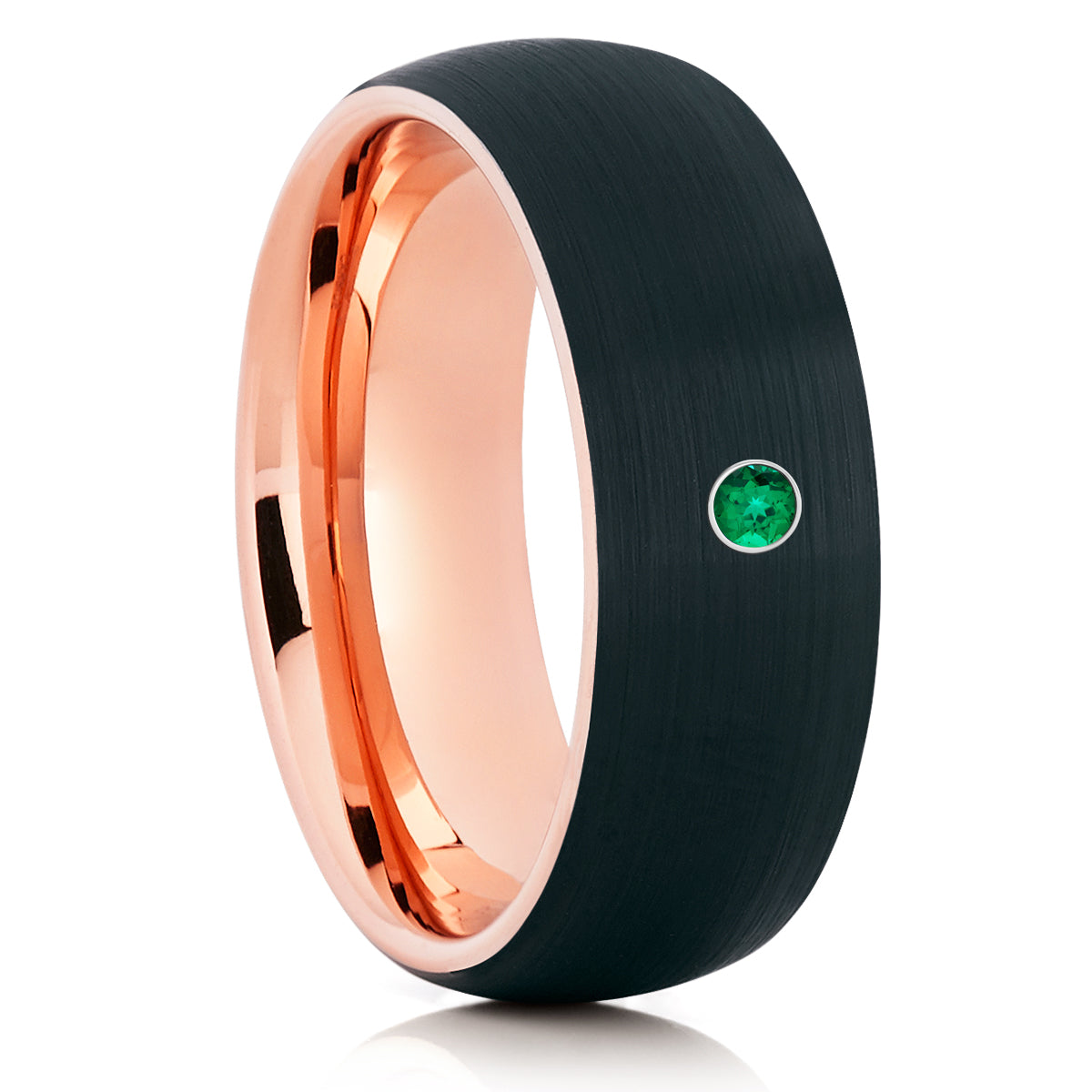 Black Tungsten Wedding Band - Men's Tungsten Ring - Emerald Tungsten Ring - Brush - Clean Casting Jewelry