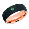 Emerald Wedding Ring - Black Tungsten Ring - Rose Gold Wedding Band - Emerald Ring - Band