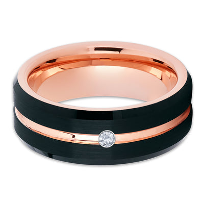 Men's Wedding Band - White Diamond Ring - Rose Gold Tungsten Ring - Brush Ring - Clean Casting Jewelry