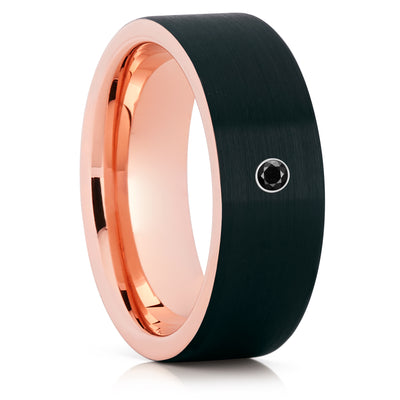 Rose Gold Tungsten Wedding Band - Black Diamond Ring - Tungsten Carbide Ring - Clean Casting Jewelry