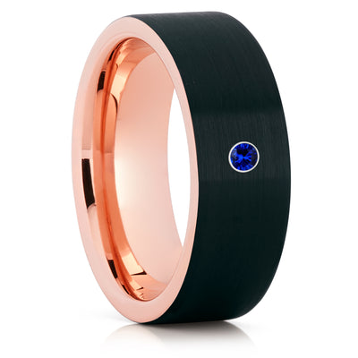 Blue Sapphire Tungsten Ring - Black Tungsten Ring - Tungsten Carbide Ring - Brush - Clean Casting Jewelry