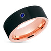 Black Wedding Ring - Rose Gold Wedding Ring - Blue Sapphire Ring - Tungsten Carbide