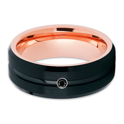 Black Diamond Wedding Ring - Rose Gold Ring - Tungsten Wedding Band - Wedding Ring