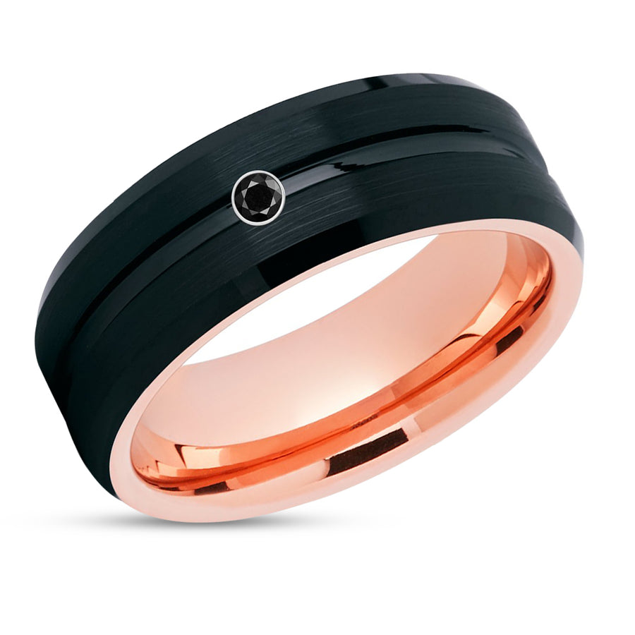 Black Diamond Wedding Ring - Rose Gold Ring - Tungsten Wedding Band - Wedding Ring