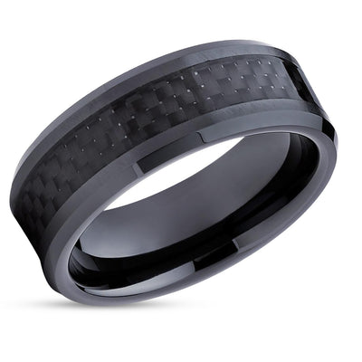 Black Wedding Band - Carbon Fiber Wedding Ring - Tungsten Wedding Ring - Black Ring