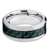 Green Tungsten Ring - Carbon Fiber Tungsten Ring - Tungsten Wedding Band - Clean Casting Jewelry
