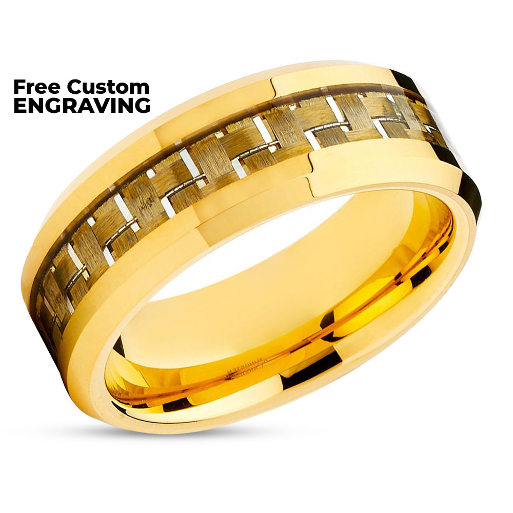 Yellow Gold Wedding Ring - Carbon Fiber Wedding Band - Tungsten Wedding Ring - Band