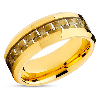 Yellow Gold Wedding Ring - Carbon Fiber Wedding Band - Tungsten Wedding Ring - Band
