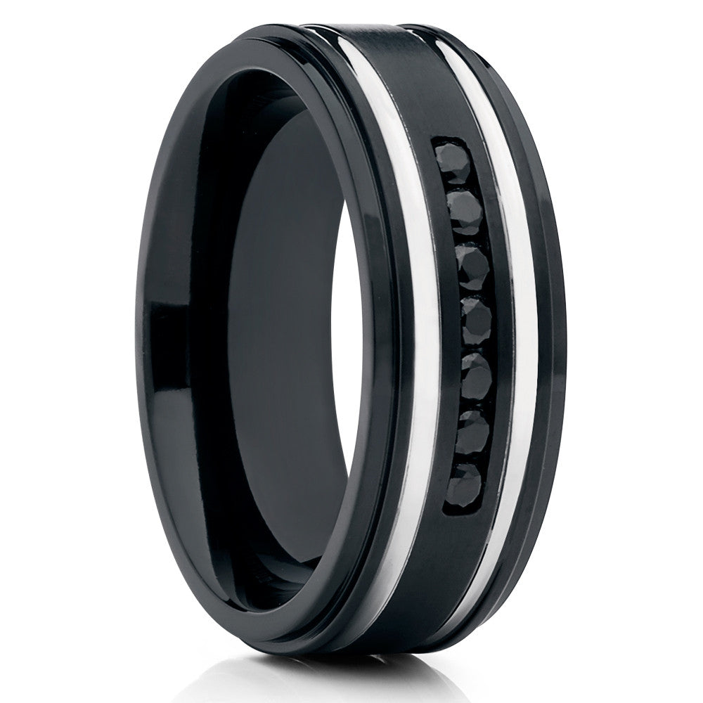 Black Titanium Ring - Men's Wedding Band - CZ Ring - Titanium Ring - Matte - Clean Casting Jewelry