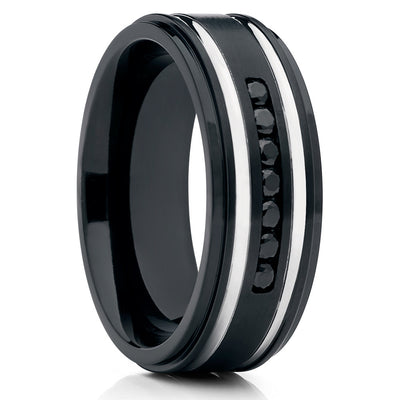 Black Titanium Ring - Men's Wedding Band - CZ Ring - Titanium Ring - Matte - Clean Casting Jewelry