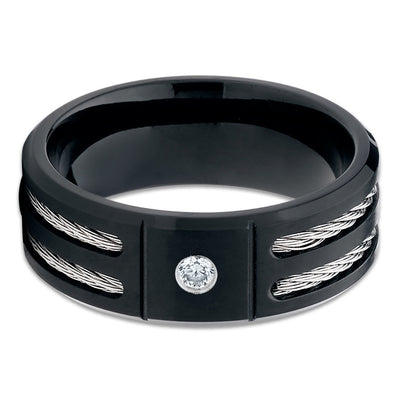 Black Titanium Ring - White Diamond Ring - Titanium Ring - Black Titanium - Clean Casting Jewelry