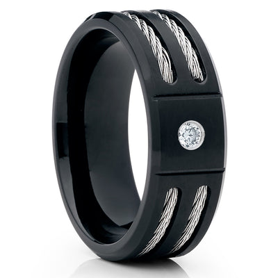 Black Titanium Ring - White Diamond Ring - Titanium Ring - Black Titanium - Clean Casting Jewelry