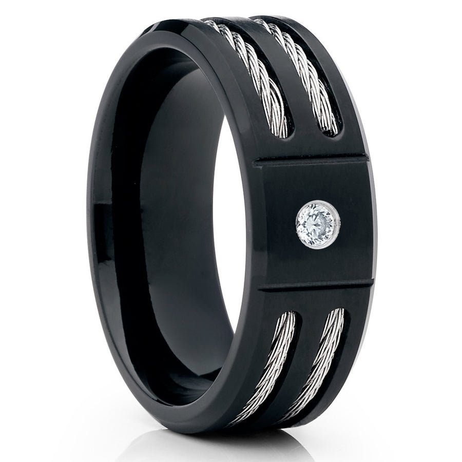 Black Titanium Ring - White Diamond Ring - Titanium Ring - Black Titanium - Clean Casting Jewelry 