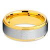 Yellow Gold Tungsten Ring - Silver Brush - Yellow Gold Wedding Band - Tungsten - Clean Casting Jewelry