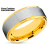 Yellow Gold Tungsten Ring - Silver Brush - Yellow Gold Wedding Band - Tungsten