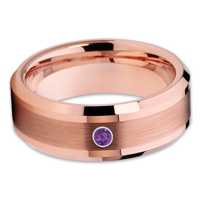 Rose Gold Tungsten - Amethyst Tungsten Ring - Tungsten Carbide Ring - Clean Casting Jewelry