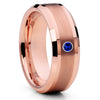 Rose Gold Tungsten - Blue Sapphire - Rose Gold Wedding Band - 8mm - Clean Casting Jewelry