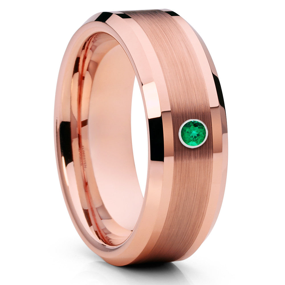 Rose Gold Tungsten Ring - Emerald Tungsten Ring - Rose Gold Tungsten - Clean Casting Jewelry